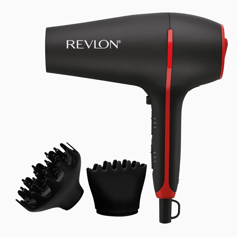 Revlon مجفف شعر بزيت جوز الهند مع موزع ومركز - مجفف شعر سيراميك أيوني للتحكم في التجاعيد، اللمعان، النعومة والحجم، 1875 واط خفيف الوزن بجودة صالون - Image 1